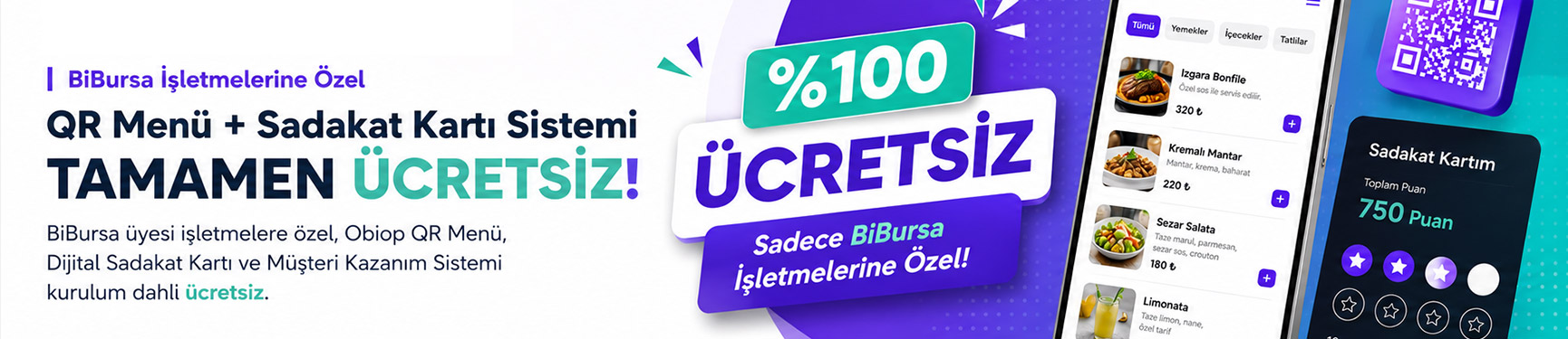 BiBursa işletmelerine özel QR Menü ve Sadakat Kartı sistemi